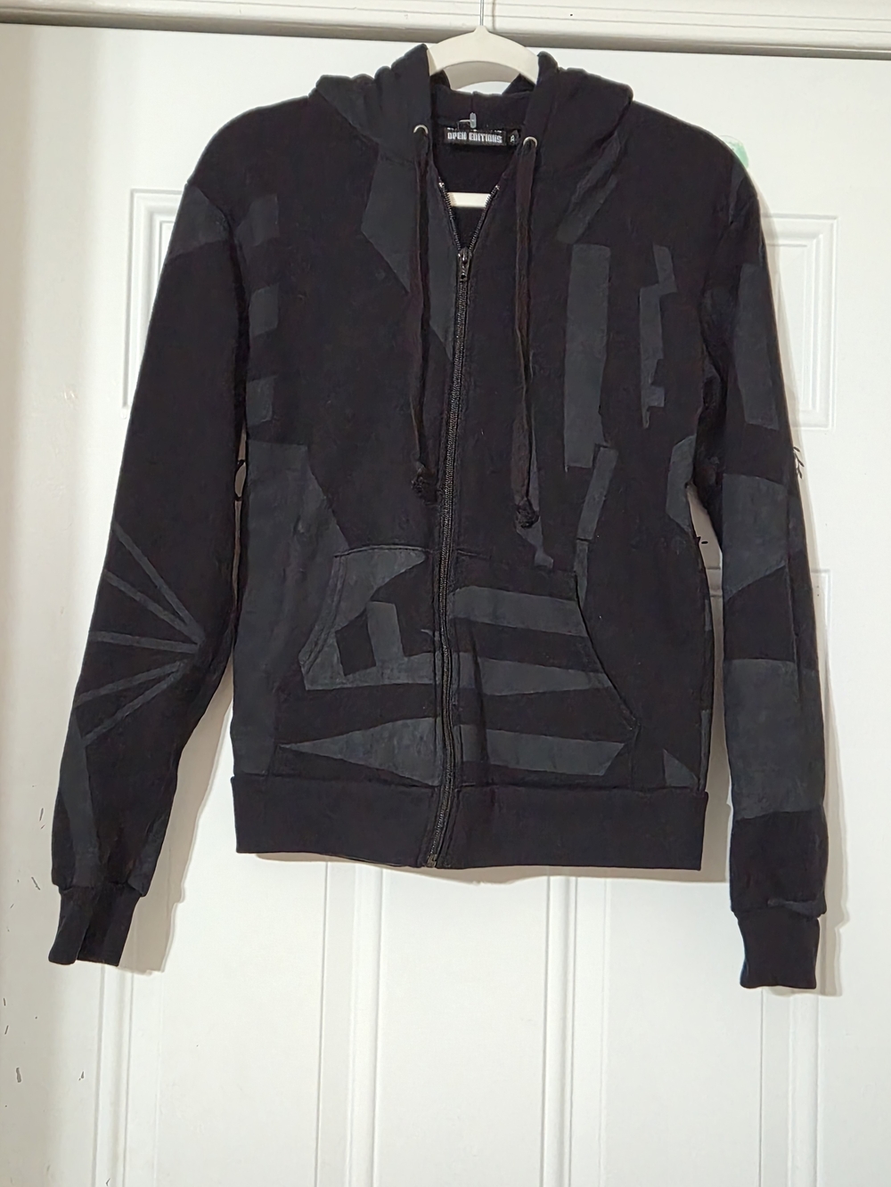 Men's Black Zip-Up Hoodie with Subtle Graphic Panels - Superdry